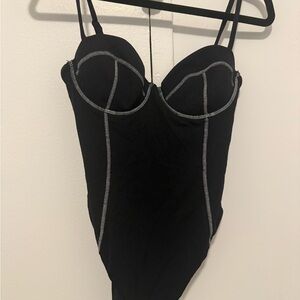 Black One-Piece Swimsuit with White Trim